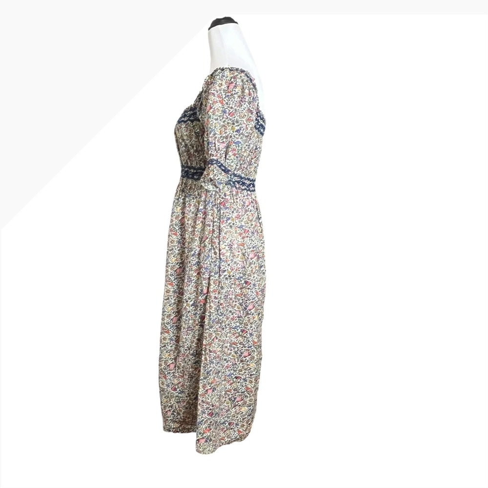 Doen Eclipse Floral Dress Womens XS Square Neck Puff Sleeve Smocked Midi Hemmed - Picture 5 of 7